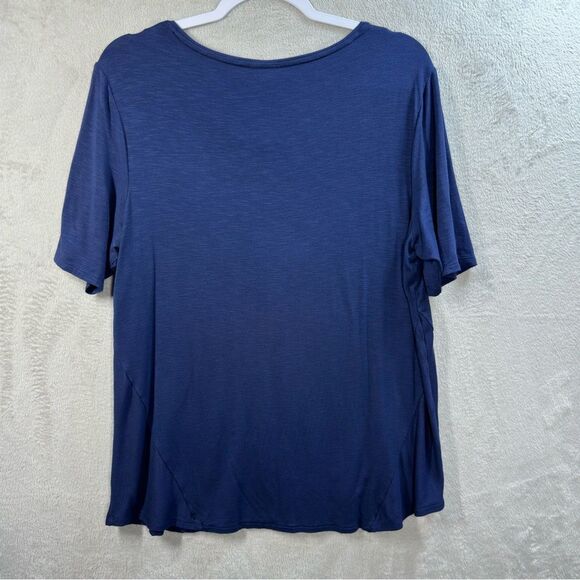 Chico’s Lightweight Tunic Side Mesh Inserts Navy Blue Rayon Spandex Sz LP (2P) - Picture 6 of 7